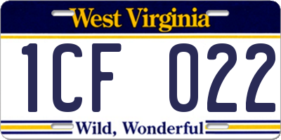 WV license plate 1CF022