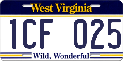 WV license plate 1CF025
