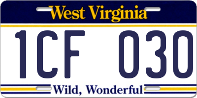 WV license plate 1CF030