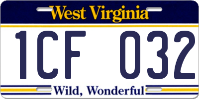 WV license plate 1CF032