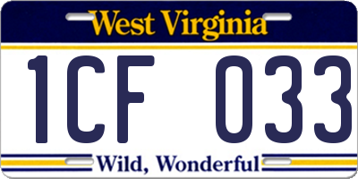 WV license plate 1CF033