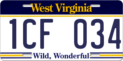 WV license plate 1CF034