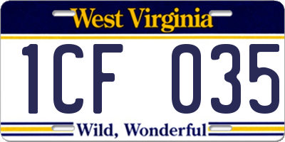 WV license plate 1CF035