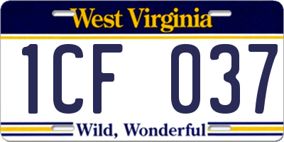 WV license plate 1CF037