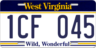 WV license plate 1CF045