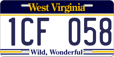 WV license plate 1CF058