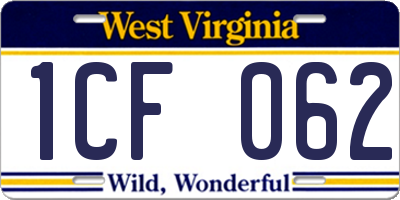 WV license plate 1CF062