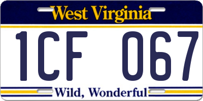 WV license plate 1CF067