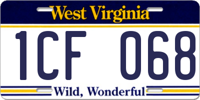 WV license plate 1CF068