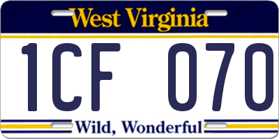 WV license plate 1CF070