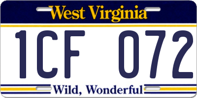 WV license plate 1CF072