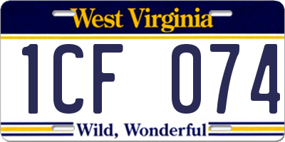 WV license plate 1CF074