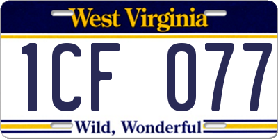 WV license plate 1CF077
