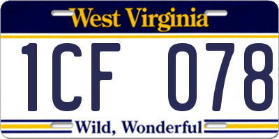 WV license plate 1CF078