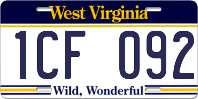 WV license plate 1CF092