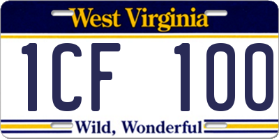 WV license plate 1CF100