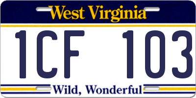 WV license plate 1CF103