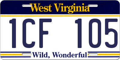 WV license plate 1CF105