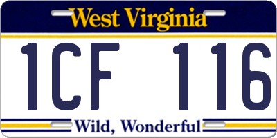 WV license plate 1CF116