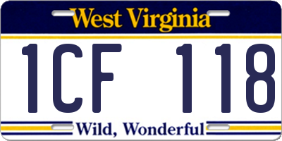 WV license plate 1CF118
