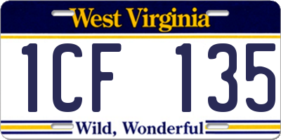 WV license plate 1CF135