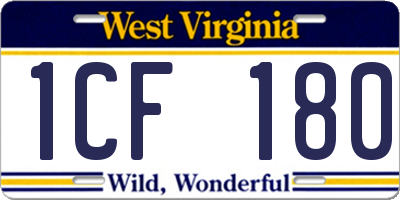 WV license plate 1CF180