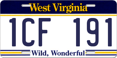 WV license plate 1CF191