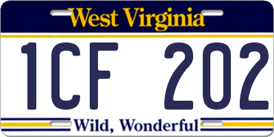 WV license plate 1CF202