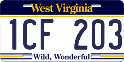 WV license plate 1CF203