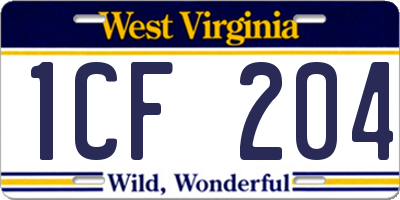 WV license plate 1CF204