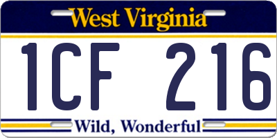 WV license plate 1CF216