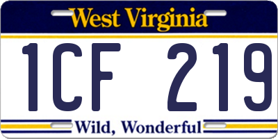 WV license plate 1CF219
