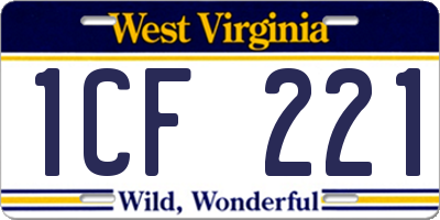 WV license plate 1CF221