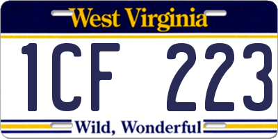 WV license plate 1CF223