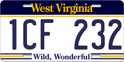 WV license plate 1CF232