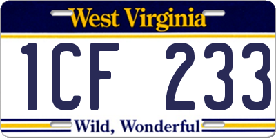 WV license plate 1CF233