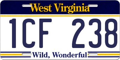 WV license plate 1CF238