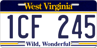 WV license plate 1CF245