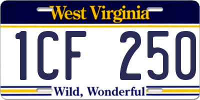 WV license plate 1CF250