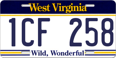 WV license plate 1CF258