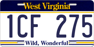 WV license plate 1CF275