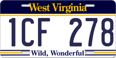 WV license plate 1CF278