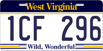 WV license plate 1CF296