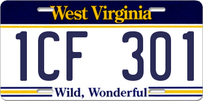 WV license plate 1CF301