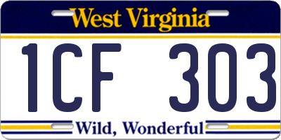 WV license plate 1CF303
