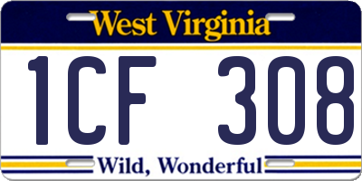 WV license plate 1CF308