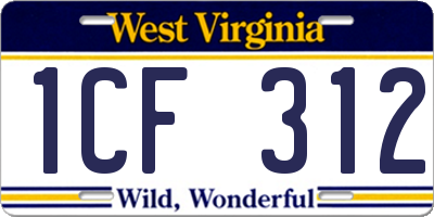 WV license plate 1CF312