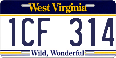 WV license plate 1CF314