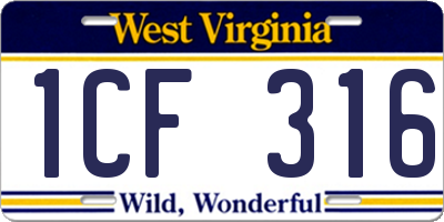 WV license plate 1CF316