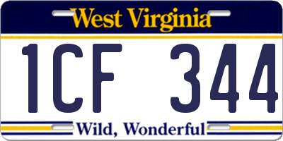 WV license plate 1CF344